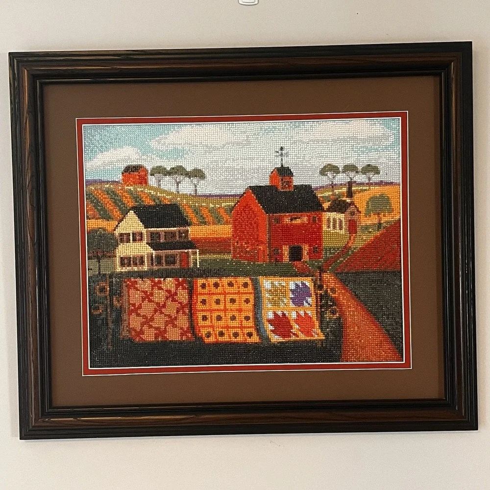Framed Diamond Dot Art Farm Barn Quilt Country Wall Decor Folk Art 21x25